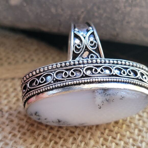 Sterling Silver Dendritic Agate Ring, Size 8.5, Artisan Boho Statement Jewelry - Picture 8 of 10